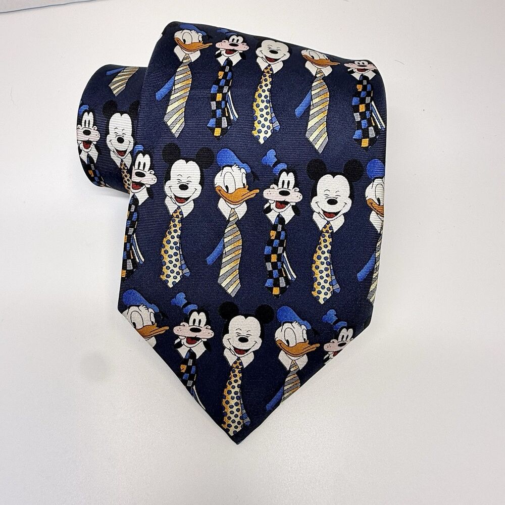 Walt Disney World Mickey Donald Goofy Wearing Ties 100% Silk Neck Tie